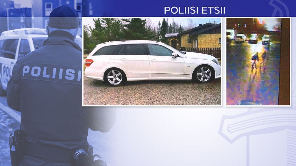 Lounais-Suomen poliisi kaipaa havaintoja kuvassa näkyvästä mersusta sekä kuvassa esiintyvistä henkilöistä.