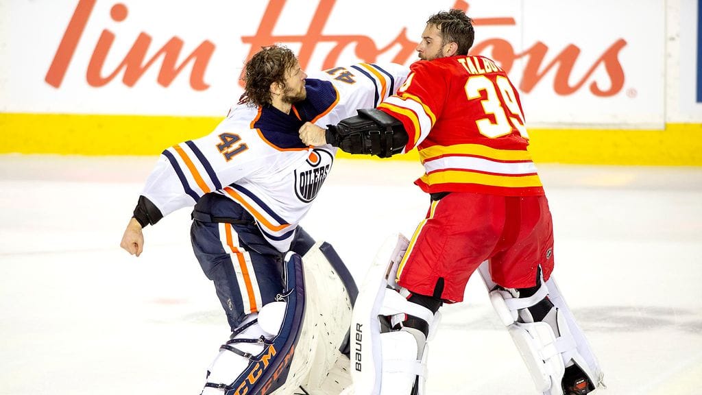 Cam Talbot ja Mike Smith ottivat yhteen Calgaryn ja Edmontonin kolmannessa kohtaamisessa kolmen viikon sisään.