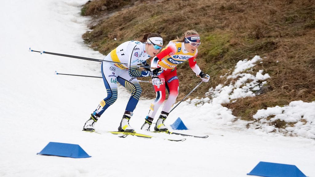 Ebba Anderson ja Therese Johaug ottivat toisistaan mittaa Falunin vähälumisissa maisemissa.