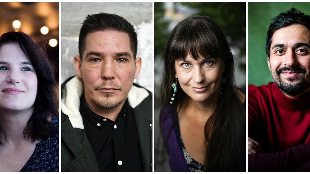 Karkurit-sarjan palkittuun tekijätiimiin kuuluvat pääkäsikirjoittaja Tatiana Elf (vas., kuva: Anna Cappelli), ohjaaja Jalmari Helander (kuva: Vesa Moilanen), (kuva: Meeri Koutaniemi), ohjaaja Saara Cantell (kuva: Veikko Somerpuro) ja ohjaaja Hamy Ramezan (kuva: Meeri Koutaniemi).