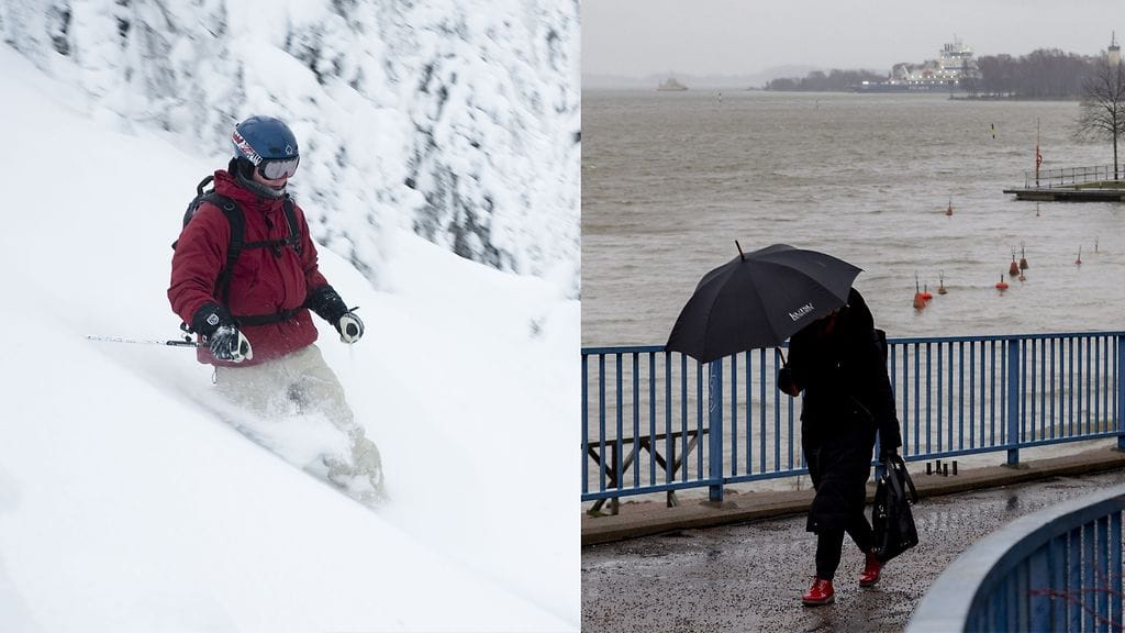 Kuvituskuva. Osassa maata sataa loppuviikosta vettä ja osassa lunta.