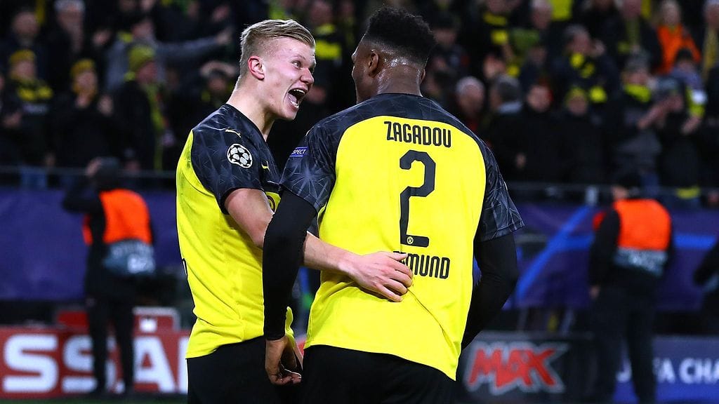 Borussia Dortmundin Erling Braut Håland teki kaksi maalia PSG:n verkkoon.