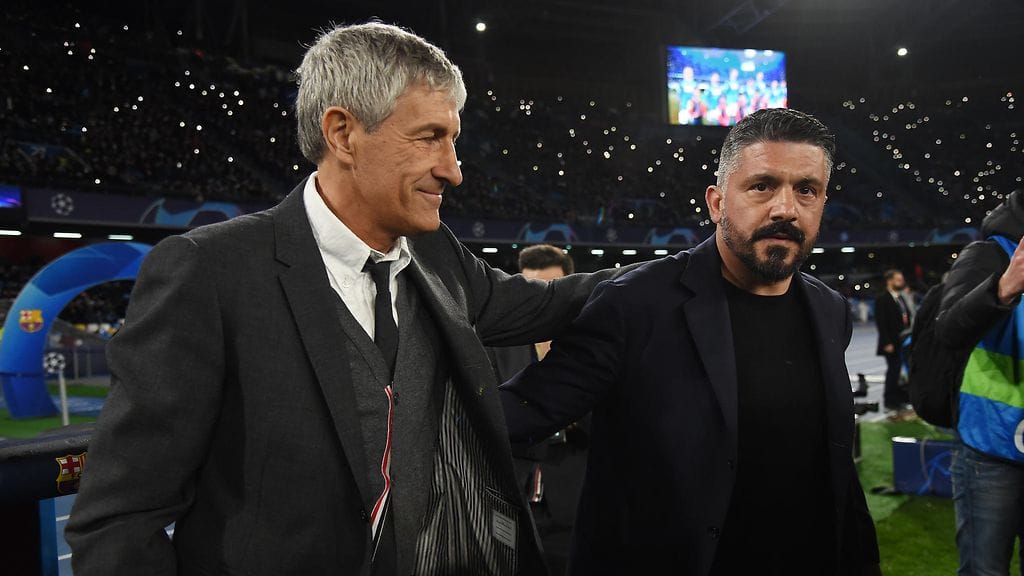 Barcelonan päävalmentaja Quique Setien ja Napolin Gennaro Gattuso debytoivat tiistaina Mestarien liigassa päävalmentajina.