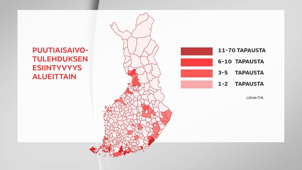 puutiaisaivotulehduksen esiintyvyys alueittain