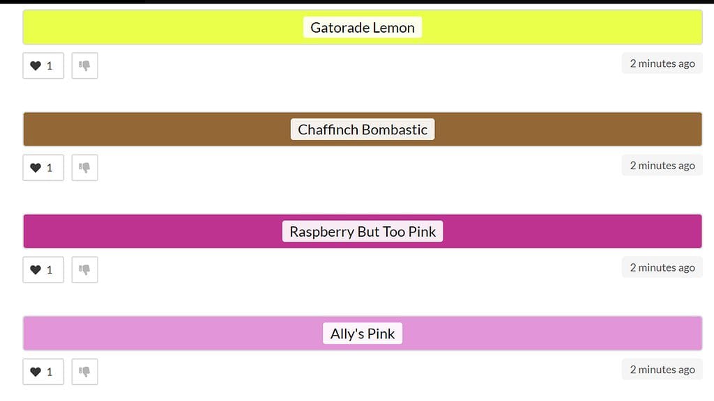 Kuvakaappaus Colournames-sivustolta