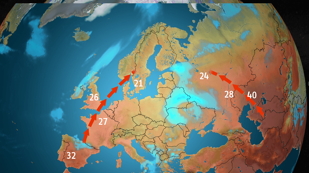 Näin lämpö vyöryy kohti Pohjois-Eurooppaa.