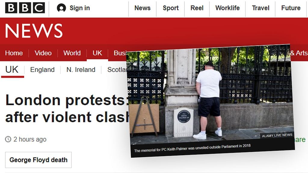 Pidätykseen johtanut kuva eiliseltä. Kuvakaappaus Britannian yleisradioyhtiö BBC:n uutissivulta.