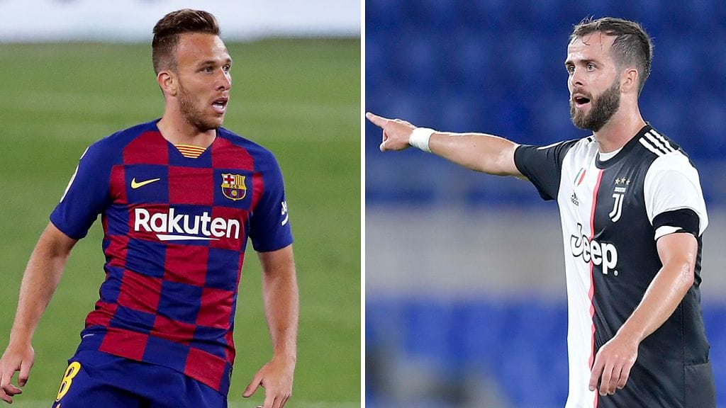 Arthur (vas.) ja Miralem Pjanic ovat vaihtamassa työpaikkoja päittäin.