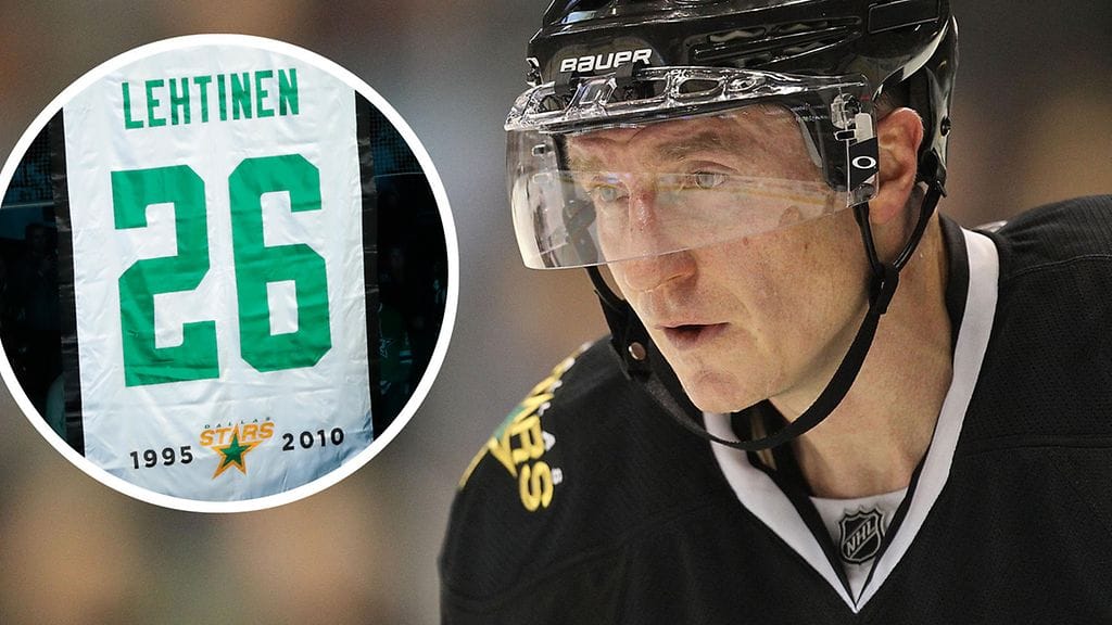 Jere Lehtinen on Dallas Starsin seuralegenda ja paitakin löytyy hallin katosta.