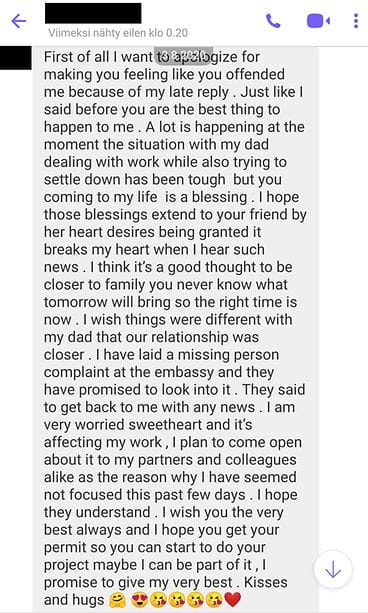 Tinder-huijaus: Viesti 1