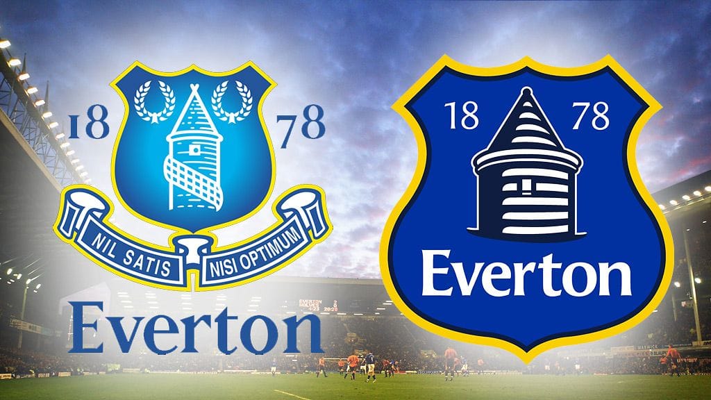 Evertonin logot: vasemmalla vanha, oikealla uusi.