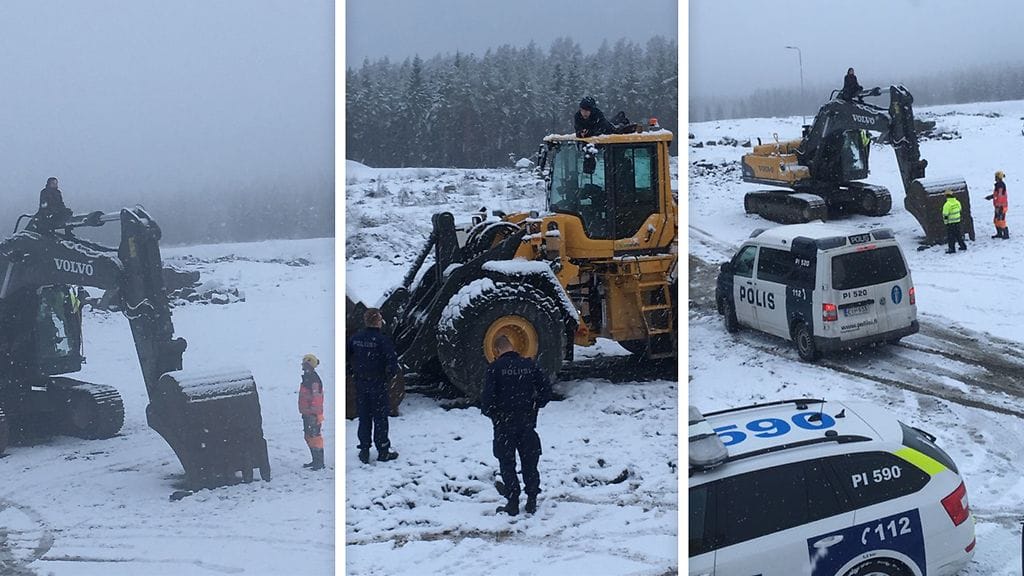 Kuvia aktivisteista estämässä kaivausten jatkamisen kaivoksella. Kuvat: Pelastetaan Kaapelinkulma -liike.
