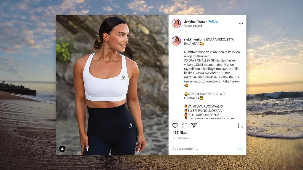 Kuvakaappaus Ilona Siekkisen Instagram-tililtä.