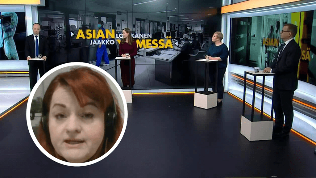 Tehyn puheenjohtaja Millariikka Rytkönen oli seurannut puheenjohtajatenttiä kulmiaan kohotellen.