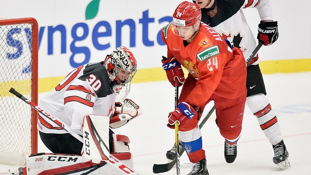 Nikita Aleksandrov vauhdissa vuosi sitten alle 20-vuotiaiden MM-kisoissa Kanadaa vastaan.