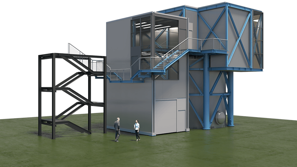 COSINUS-koelaitteisto koostuu sylinterimäisestä vesitankista sekä sen yläpuolelle rakennettavasta puhdashuoneesta