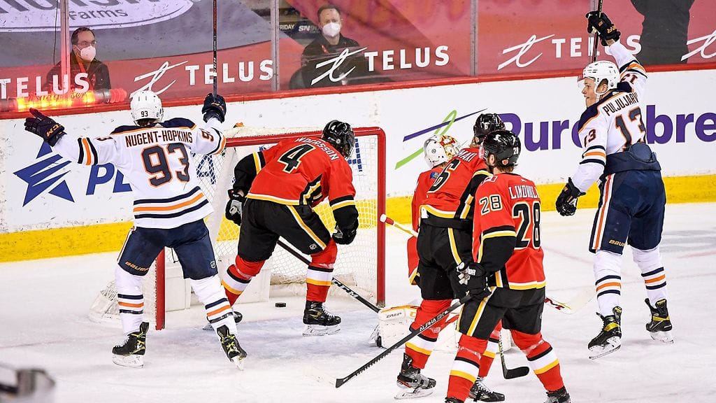 Jesse Puljujärvi ohjasi Edmonton Oilersin toisen maalin Calgary Flamesia vastaan.