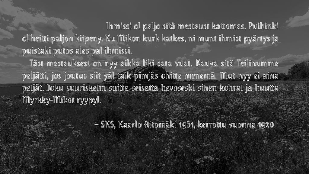 Myrkky-Mikko tuomittiin kolmoissurmasta kovennettuun kuolemantuomioon. Sitaatti Kohtalona mestauslava -uutuuskirjasta .