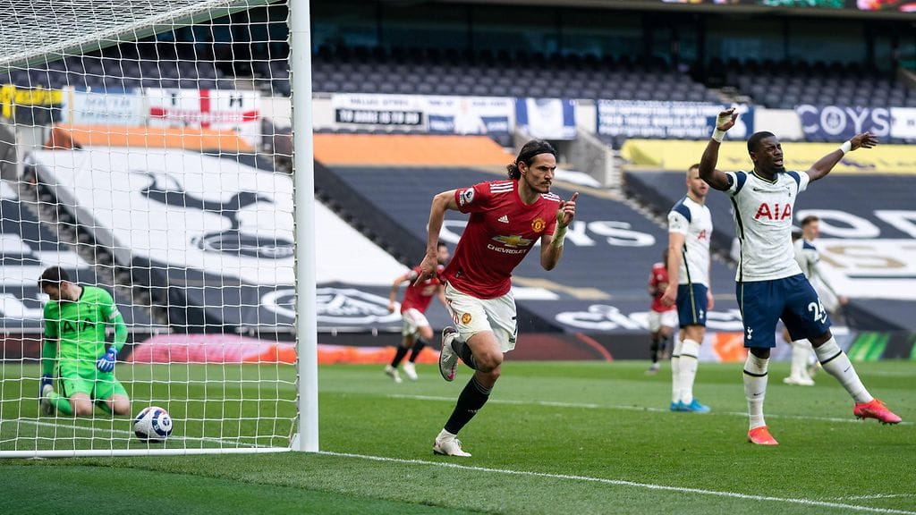 Edinson Cavani iski Manchester Unitedin voittomaalin Tottenhamia vastaan.