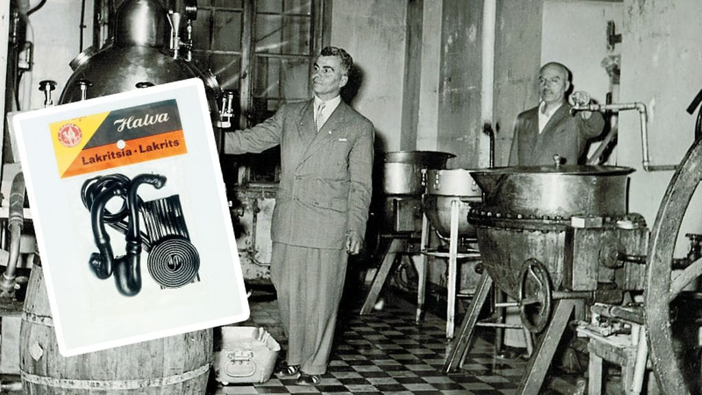 Halvan perustajat Jean ja Michael Karavokyros sekä Halvan lakritsia.