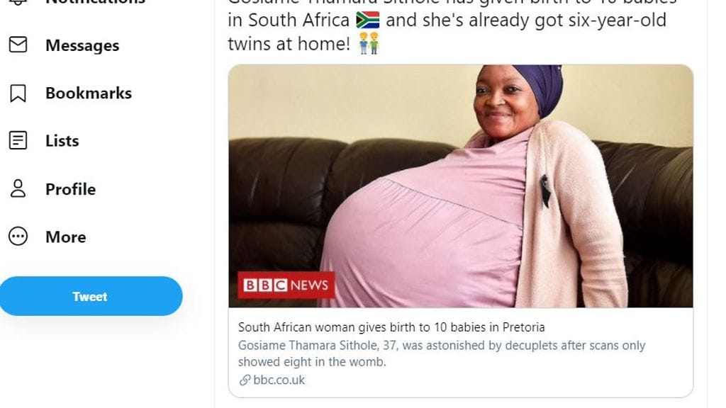 Gosiame Thamara Sithole synnytti peräti 10 vauvaa kerralla.