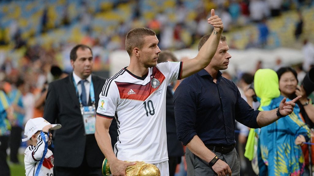 Lukas Podolski voitti jalkapallon MM-kultaa vuonna 2014.