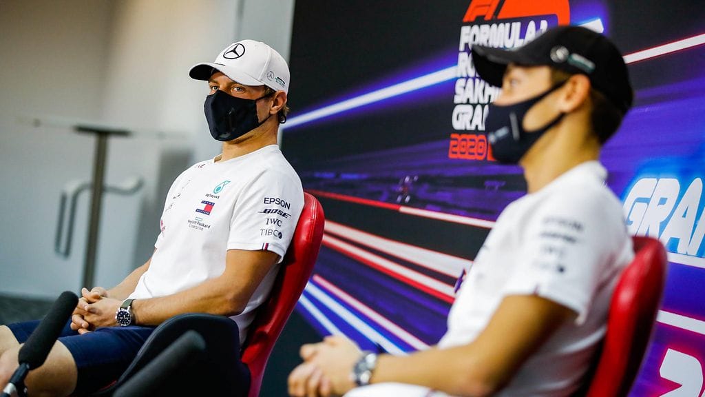 Valtteir Bottas ja George Russell ajoivat tallikavereina viime kauden lopun Sakhirin GP:n.