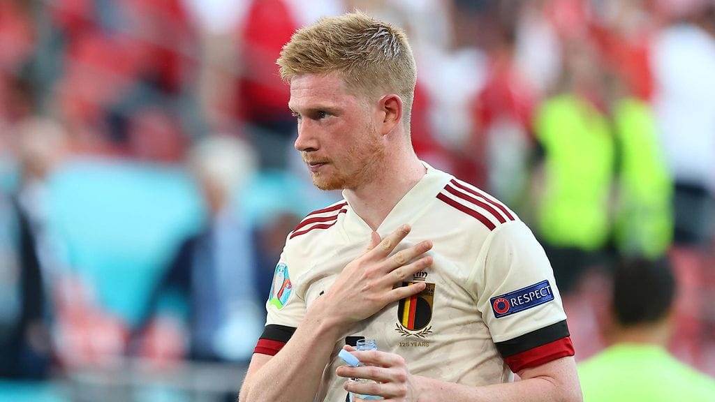 Belgian Kevin De Bryune oli hirmuiskussa Tanskaa vastaan.