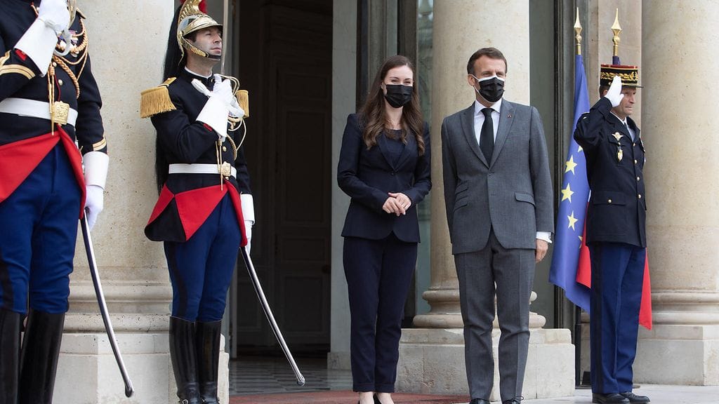 AOP: Sanna Marin ja Emmanuel Macron, Pariisi, palatsi, 1.7.2021