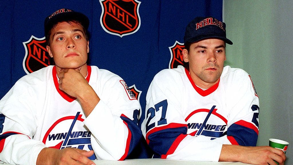 Teemu Selänne ja Teppo Numminen Winnipegin paidassa 1990-luvulla.