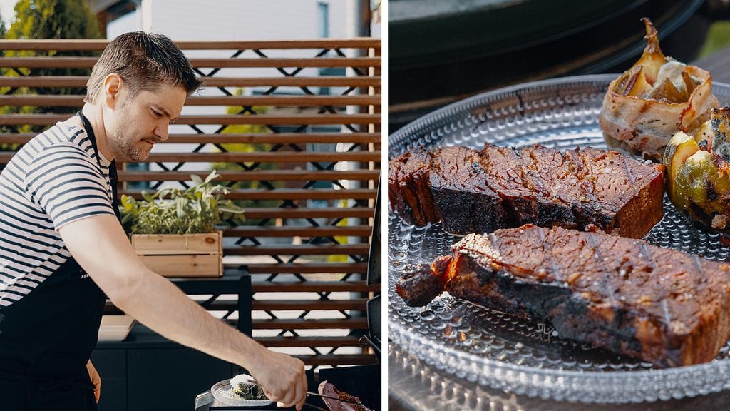 Henri Alén grillaa naudanrintaa.