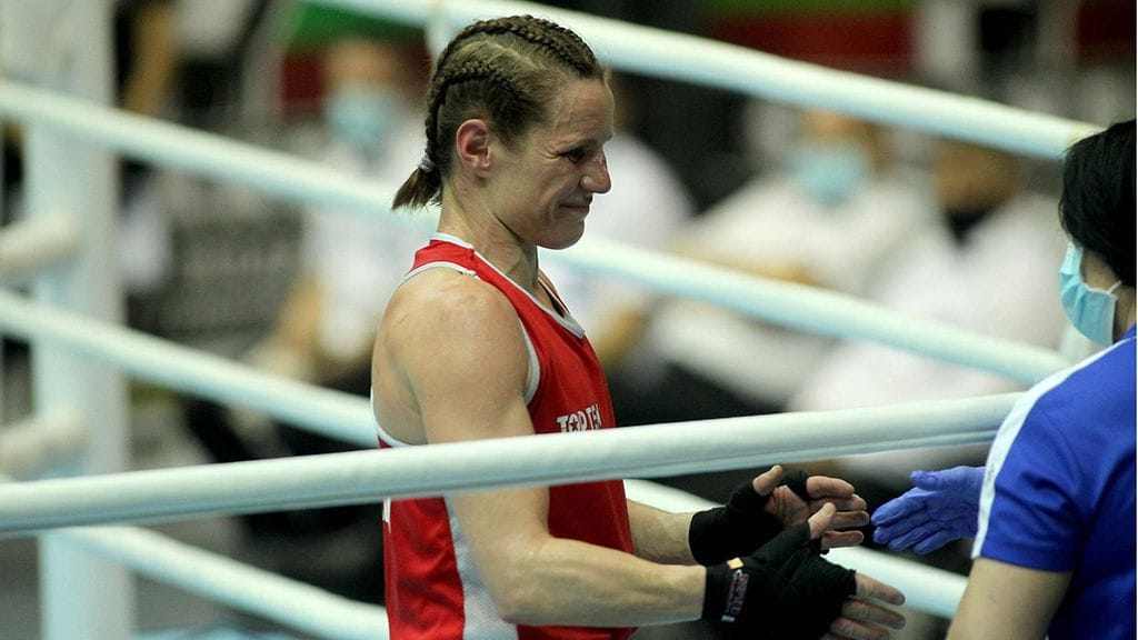 Mira Potkonen kehässä helmikuussa 2021.