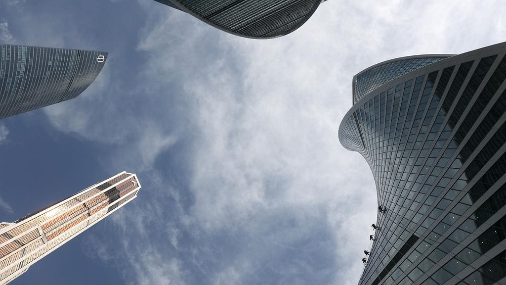 Toimistorakennuksia Moskovassa, Venäjällä. Kuvituskuva.