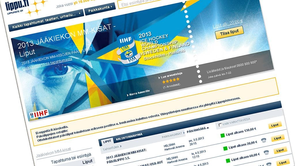 Jääkiekon MM-kisojen lippuja pystyi salausvirheen takia ostamaan jo kuukautta etukäteen.