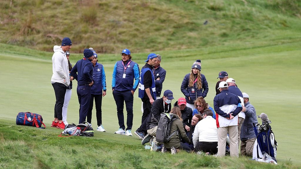 Teemu Selänteen golfpari Tom Felton lyyhistyi kentän pintaan Ryder Cupin julkkisten kisassa.