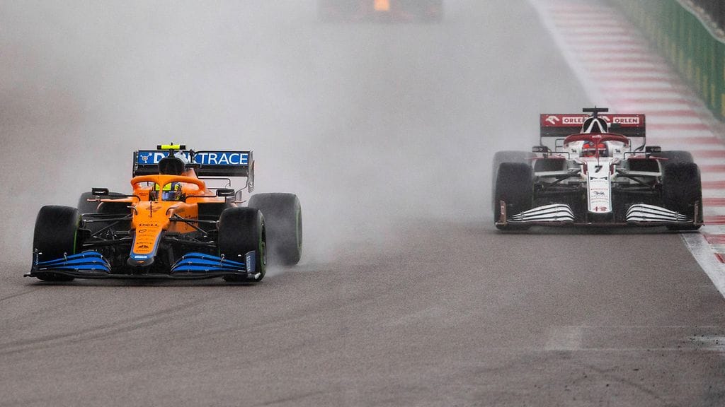 Lando Norris pysytteli Kimi Räikkösen edellä Venäjän F1-kisassa.
