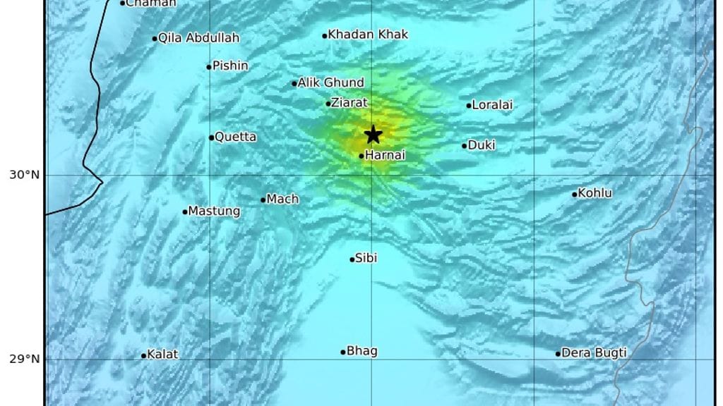 Yhdysvaltain geologian tutkimuskeskuksen mukaan alueelle iskenyt maanjäristys oli voimakkuudeltaan 5,7. Grafiikka: AOP.