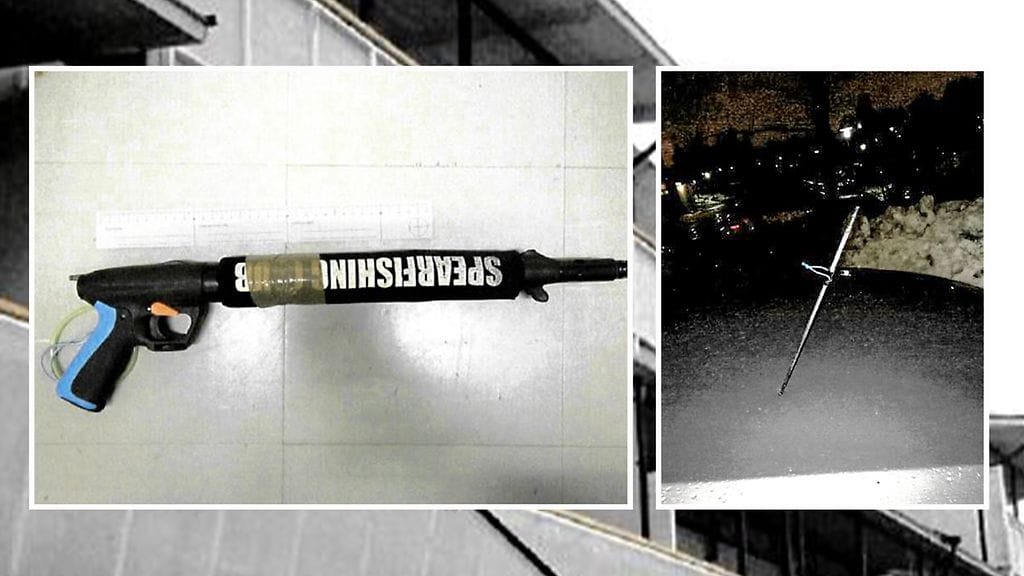 Vantaalaisen kerrostalon pihassa tapahtui hengenvaarallinen tilanne, kun mies ampui harppuunan nuolen päin taksiautoa.