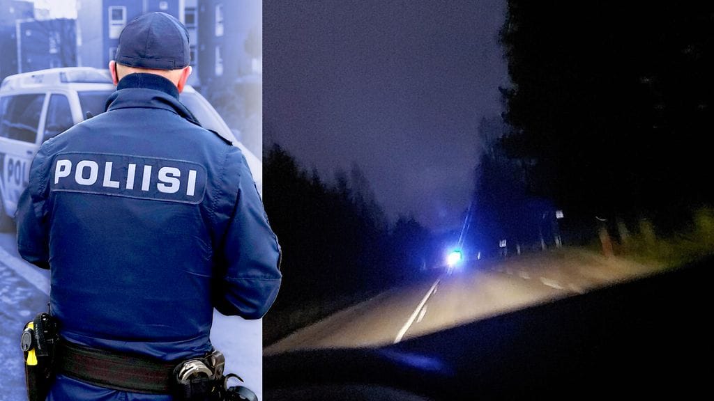 MTV Uutisten lukijan kuvaa poliisiajoneuvojen valoista tapahtumapaikalla.