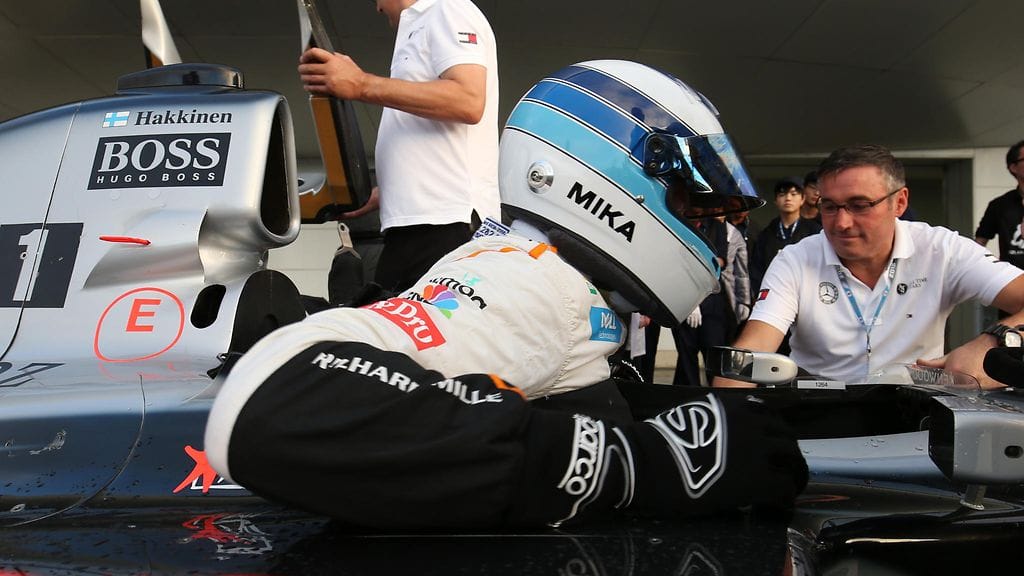 Mika Häkkinen ajoi vuonna 2018 parinkymmenen vuoden takaisella mestariautollaan.
