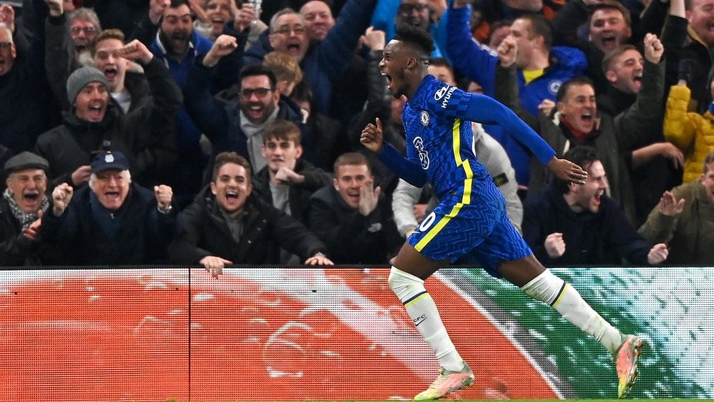 Callum Hudson-Odoi juhli viimeistelemäänsä Chelsean kolmatta maalia Juventusta vastaan.