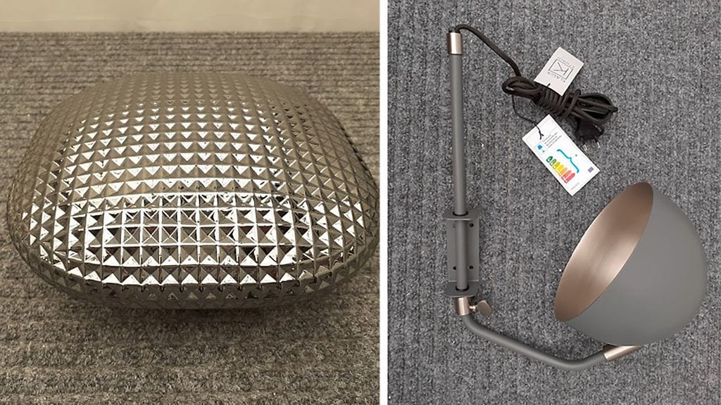 Vasemmalla markkinoilta poistettava Nova Luce -kattovalaisin ja oikealla Klassik Studio -seinävalaisin.