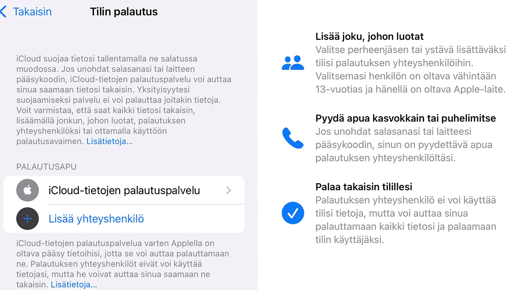 Tilin palautus yhteyshenkilö