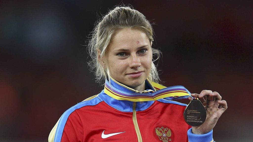 Angelina Zhuk-Krasnova saavutti seiväshypyssä EM-pronssia Zürichissä vuonna 2014.