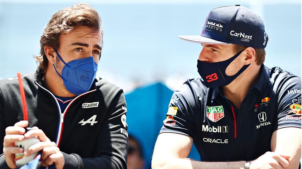 Fernando Alonso ja Max Verstappen.