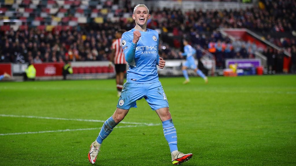 Phil Foden oli vireessä Brentfordia vastaan.