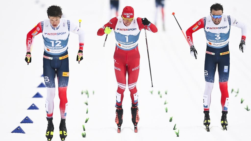 Oberstdorfin maastohiihdon MM-kilpailujen 50 kilometrin kilpailun loppusuoralla nähtiin hurjaa draamaa.