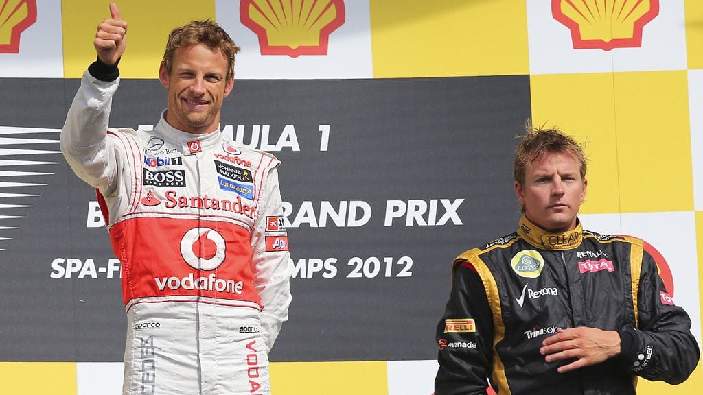 Jenson Button ja Kimi Räikkönen palkintopallilla