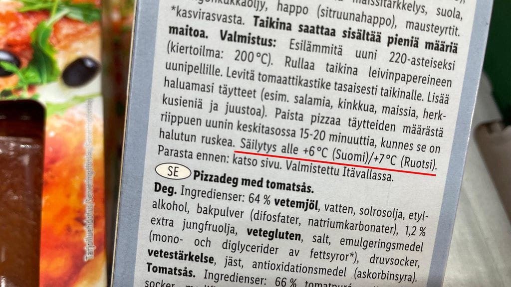 Lidlin pizzakitin säilytysohje.