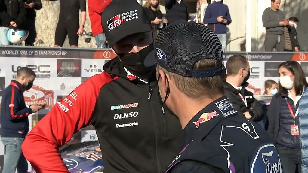 Jari-Matti Latvala ja Sebastien Loeb Monte Carlon MM-rallin maalialueella.